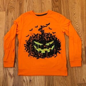 Cat & Jack Halloween Jack-O-Lantern Orange Long Sleeve Shirt Size Medium (8/10)